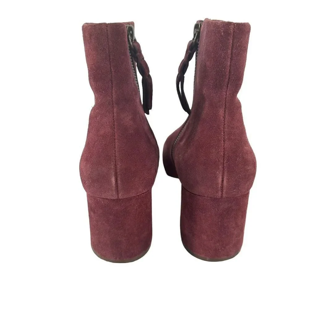 Splendid Ankle Boots Red Suede Leather Size 8.5 Side Zip Almond Toe Medium Heel